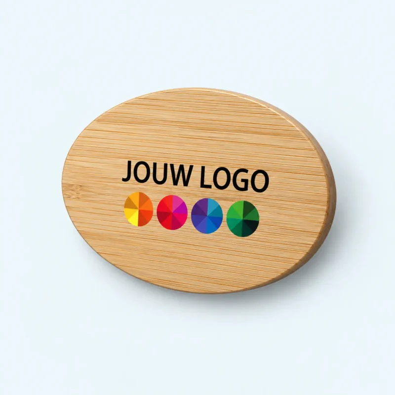 Naambadge bamboe met magneet – ovaal